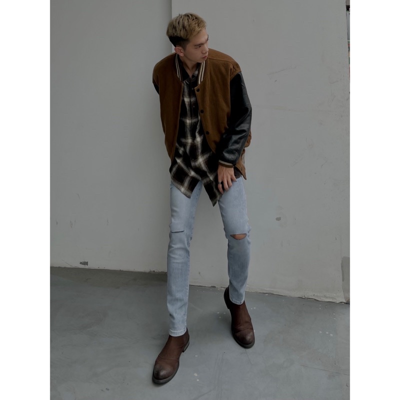 Quần jean nam skinny xanh nhạt rách gối TALURETRO quần bò chất jean co dãn kèm ảnh thật