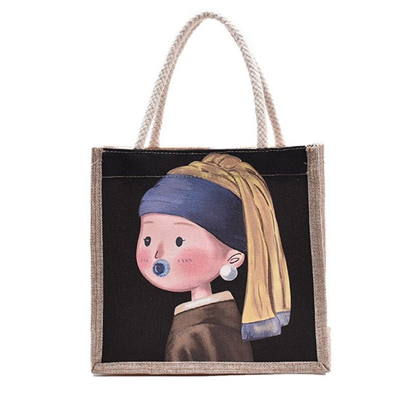 Túi Cói Vintage Đi Biển Phong Cách Hàn Quốc Hoạ Tiết Hoạt Hình Siêu Đáng Yêu | BigBuy360 - bigbuy360.vn