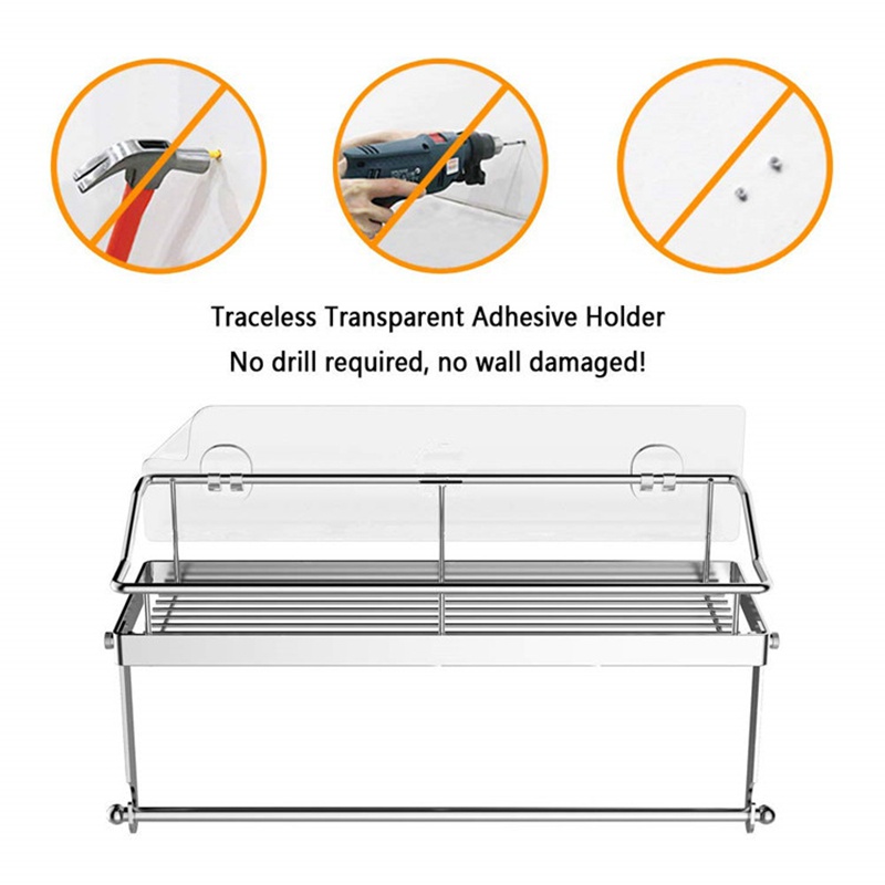 Adhesive Bathroom Shelf Shower Basket Shelf Kitchen Organizer Rack