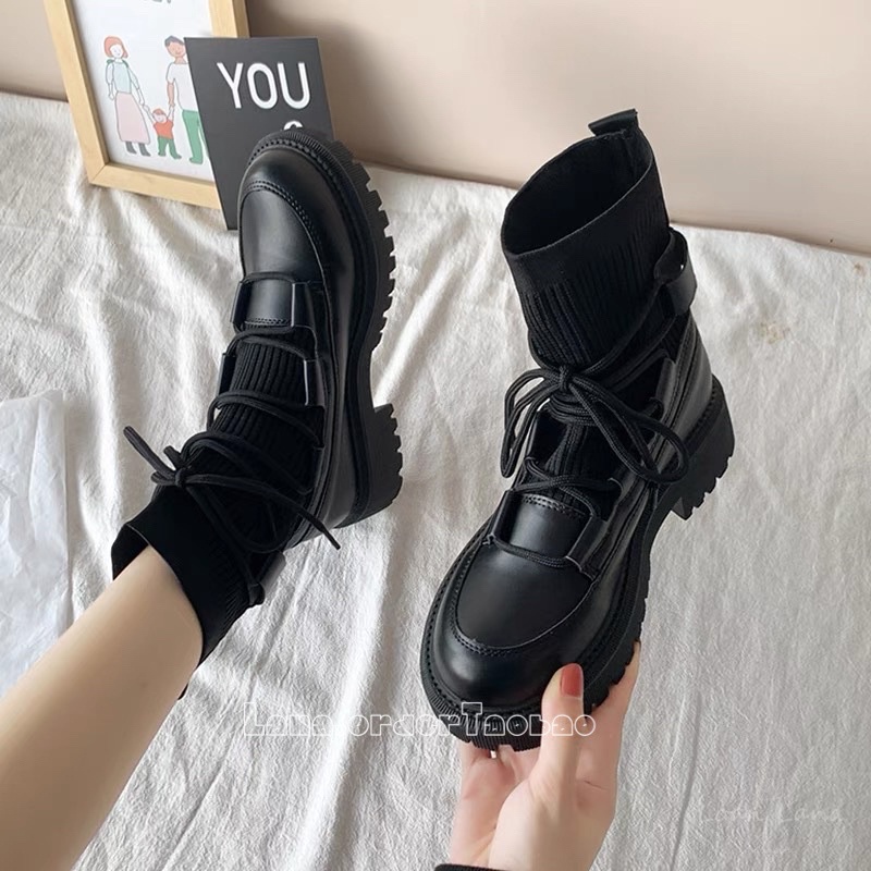 GIÀY BOOT ĐEN CAO CỔ LEN