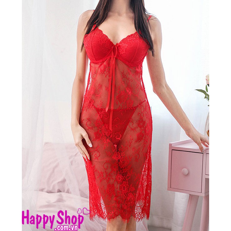 Váy ngủ ren dài xuyên thấu có mút ngực, đầm ngủ ren mỏng sexy 2 dây TK2632