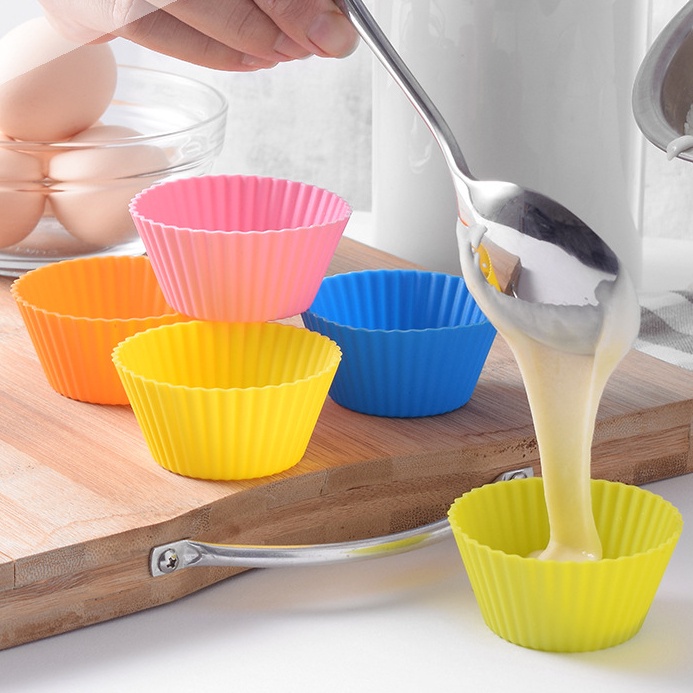 6/24pcs Khuôn Bánh Tròn Bằng Silicon Khuôn Muffin Làm Bánh cupcake tròn 7cm