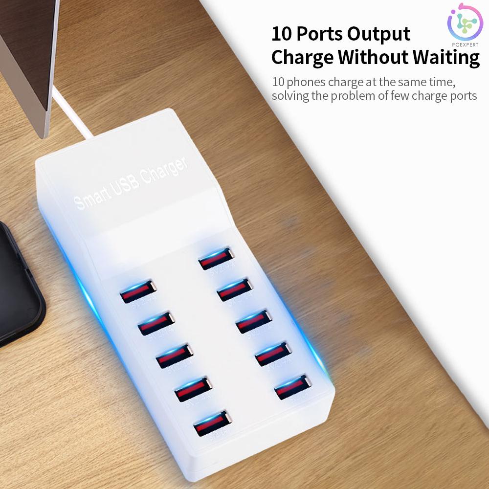 WLX-T8 10 Port USB Charger 50W Quick Charging Intelligent Portable Charger for Mobile Phone/Tablet EU Plug