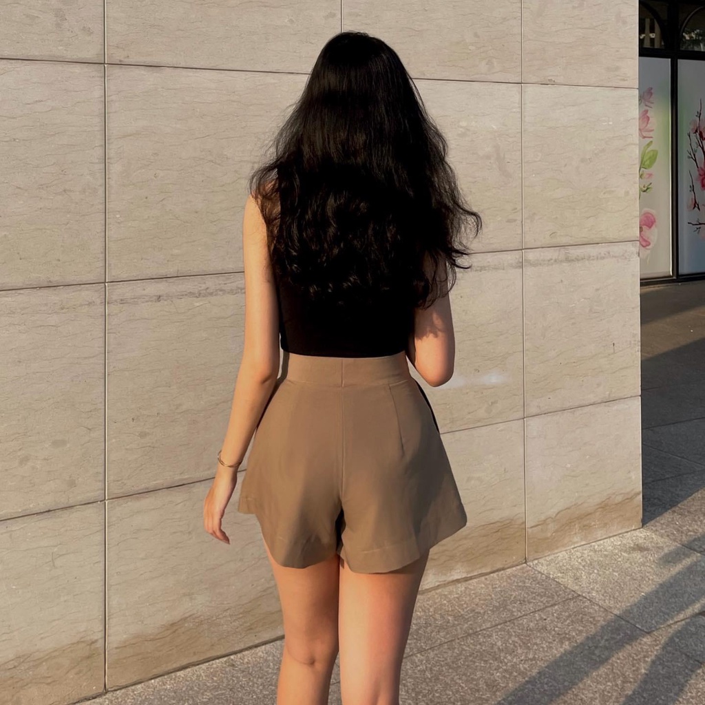 Quần short nữ ống rộng cạp cao lưng cao quần đùi nữ sẵn 3 màu nâu tây và đen , trắng mã QS_789