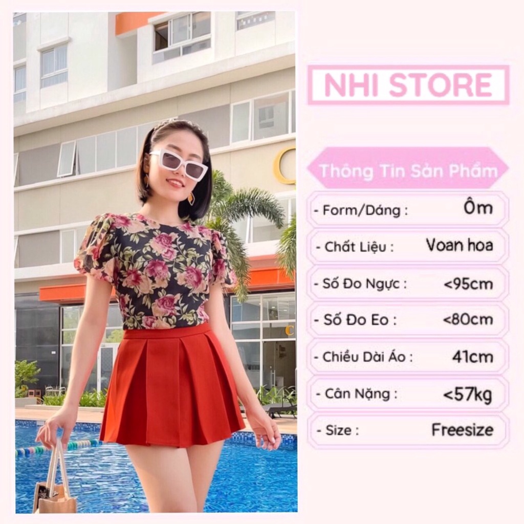 [FREESHIP 50K] Áo Crop NHISTORE Áo Crop Tay Phồng Cổ Tròn Chất Voan Bông Dưới 57Kg