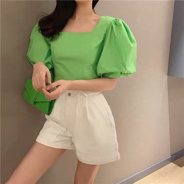 ÁO CROPTOP TAY PHỒNG XANH