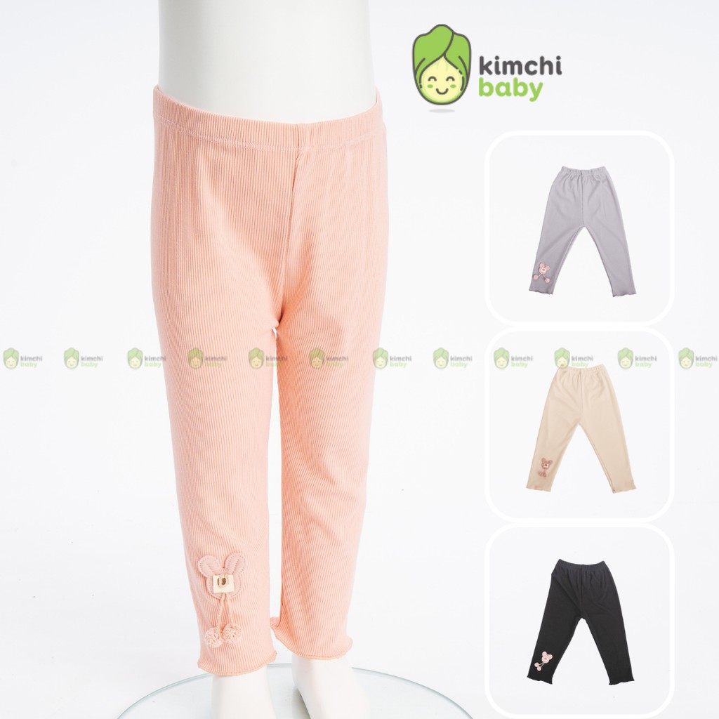 Quần Legging KIMCHIBABY Vải Thun Gân Hoạ Tiết Tai Thỏ Cực Xinh, Quần Dài Cho Bé Mặc Thu Đông Cho Bé Gái QDBG01