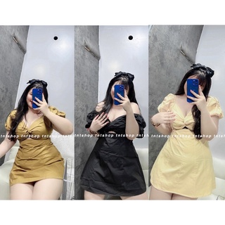 Đầm tay phồng xoắn ngực
