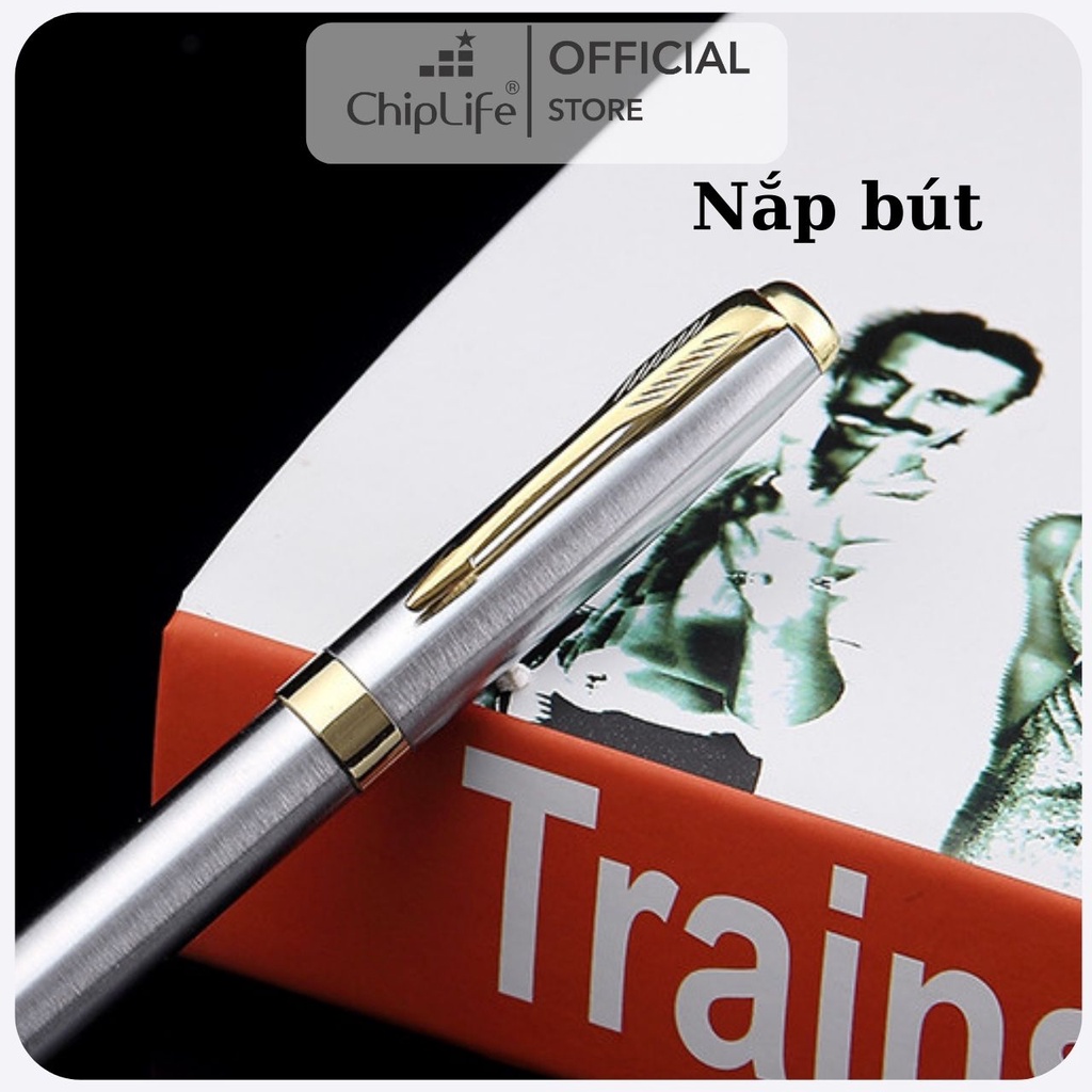Bút Ký Khắc Tên IM CHIPLIFE Bạc Viền Vàng IM010B - Ngòi 0.7mm mực xanh