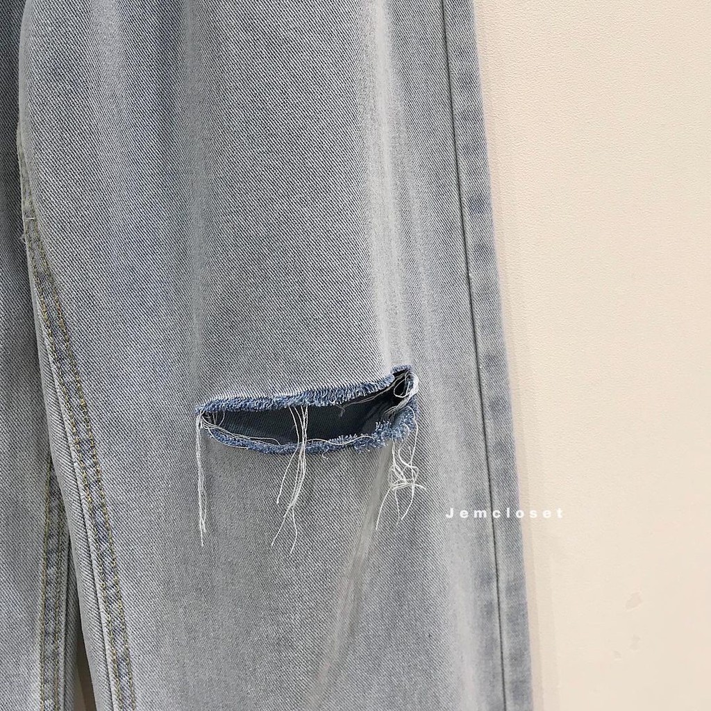 Quần Jean Suông Ống Rộng Dài BYKO Rách Gối Phong Cách Thời Trang Cá Tính - 2682 JEM CLOSET
