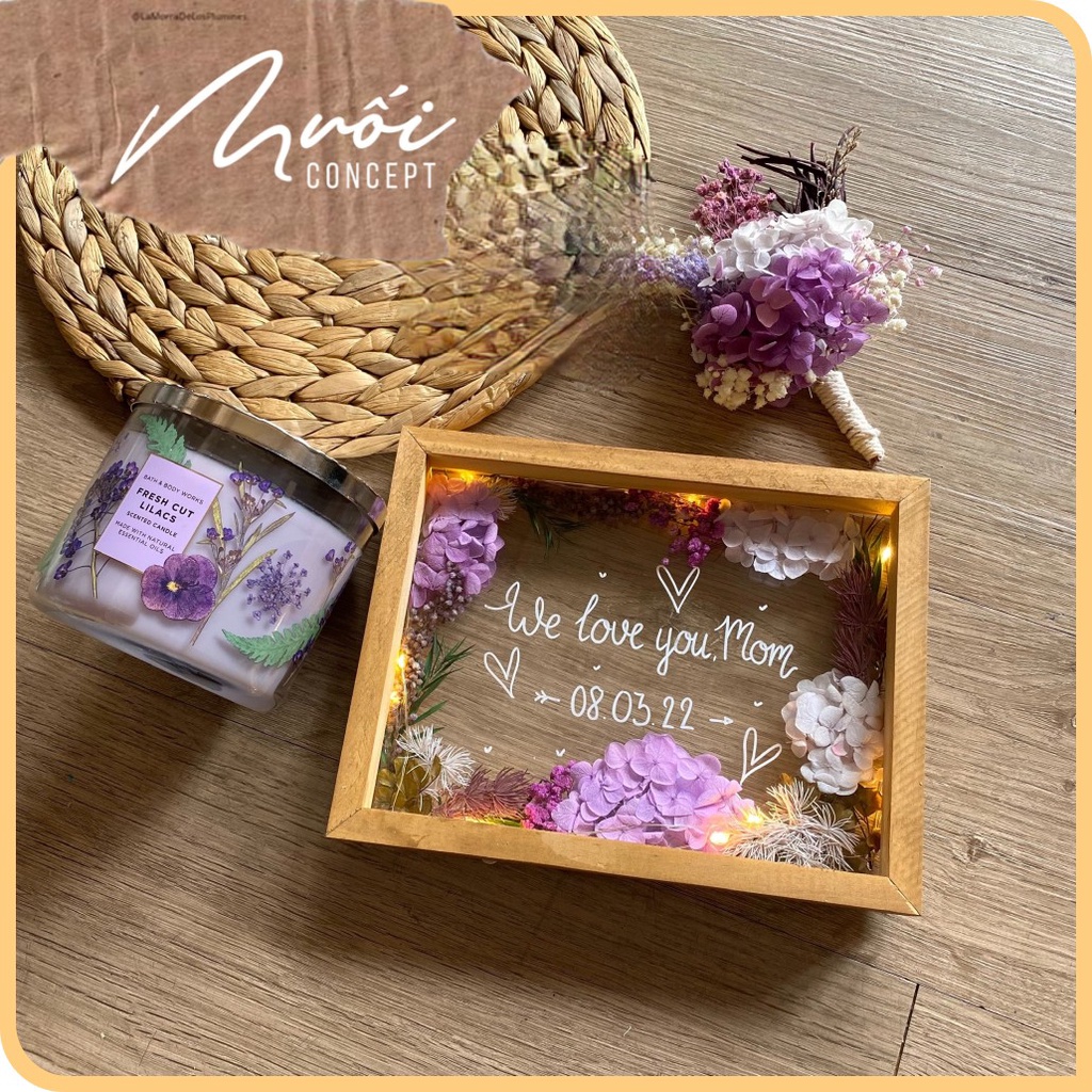 ᴍᴜốɪ ᴄᴏɴᴄᴇᴘᴛ | Tranh hoa khô - Mẫu chữ nhật Đính dày hoa quanh viền Rừng hoa