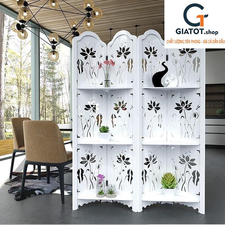 Bình phong, vách ngăn hoa sen có kệ bằng gỗ PVC cao cấp GT411 / TẤM
