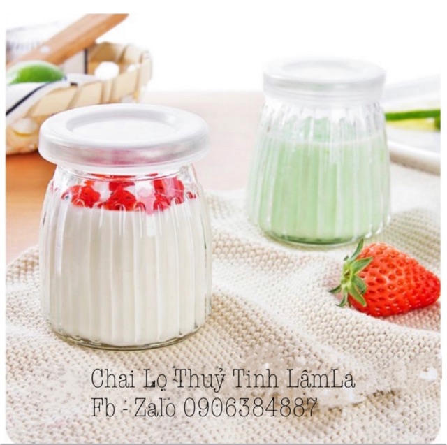 Hũ Thuỷ Tinh Sữa Chua Sọc Nắp Nhựa 100ml | 1lốc / 12hũ