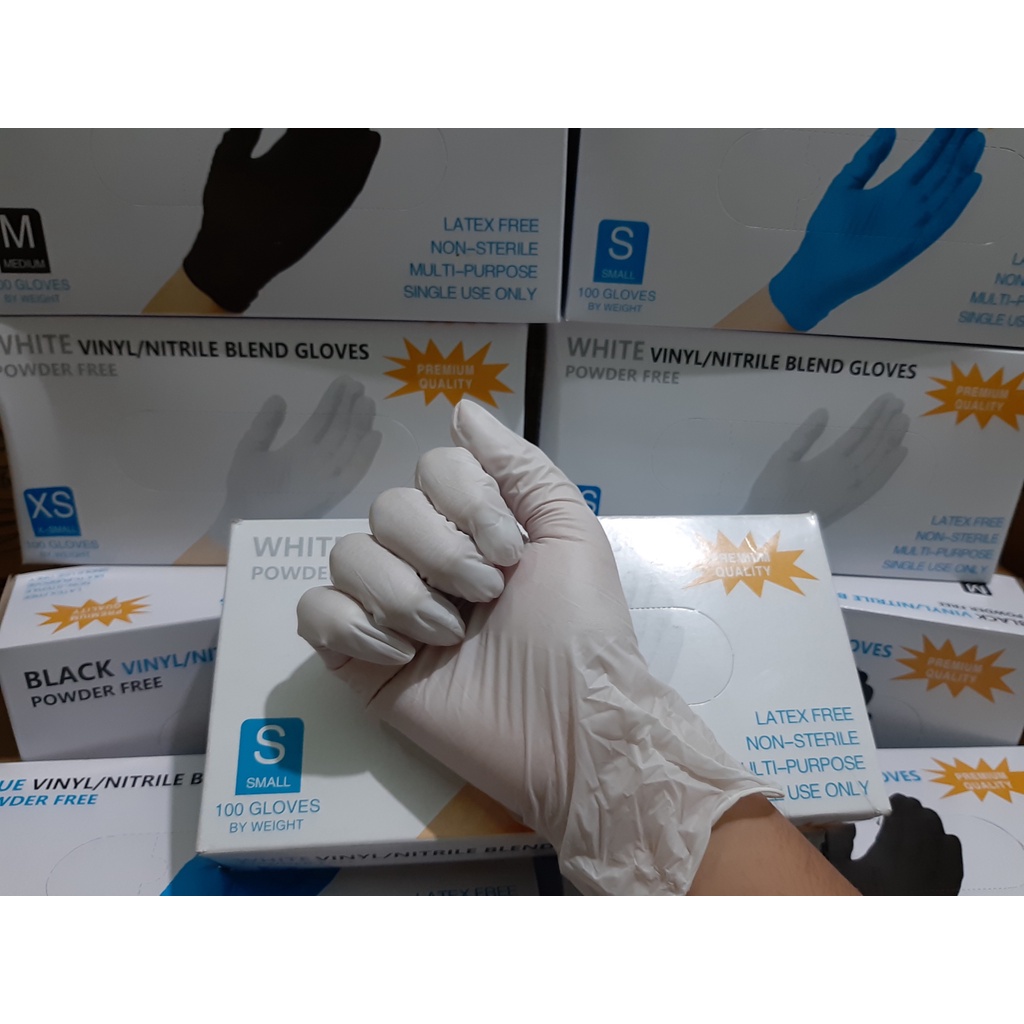 Găng Tay Y Tế Không Bột Màu TRẮNG Vinyl Nitrile, Hộp 100 Chiếc=50 Đôi Bao Tay Chế Biến, Nha Khoa, Thẩm Mỹ, Spa, Nha Khoa