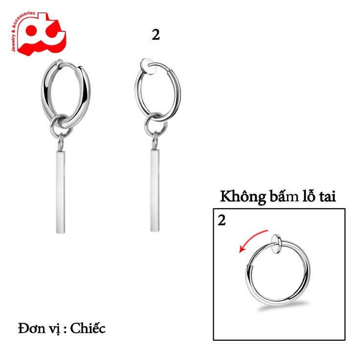 Bông tai nam inox cao cấp đẹp 1 chiếc kpop thanh trụ vuông phụ kiện không bấm lỗ tai trangsucpt thời trang PTBTNA10