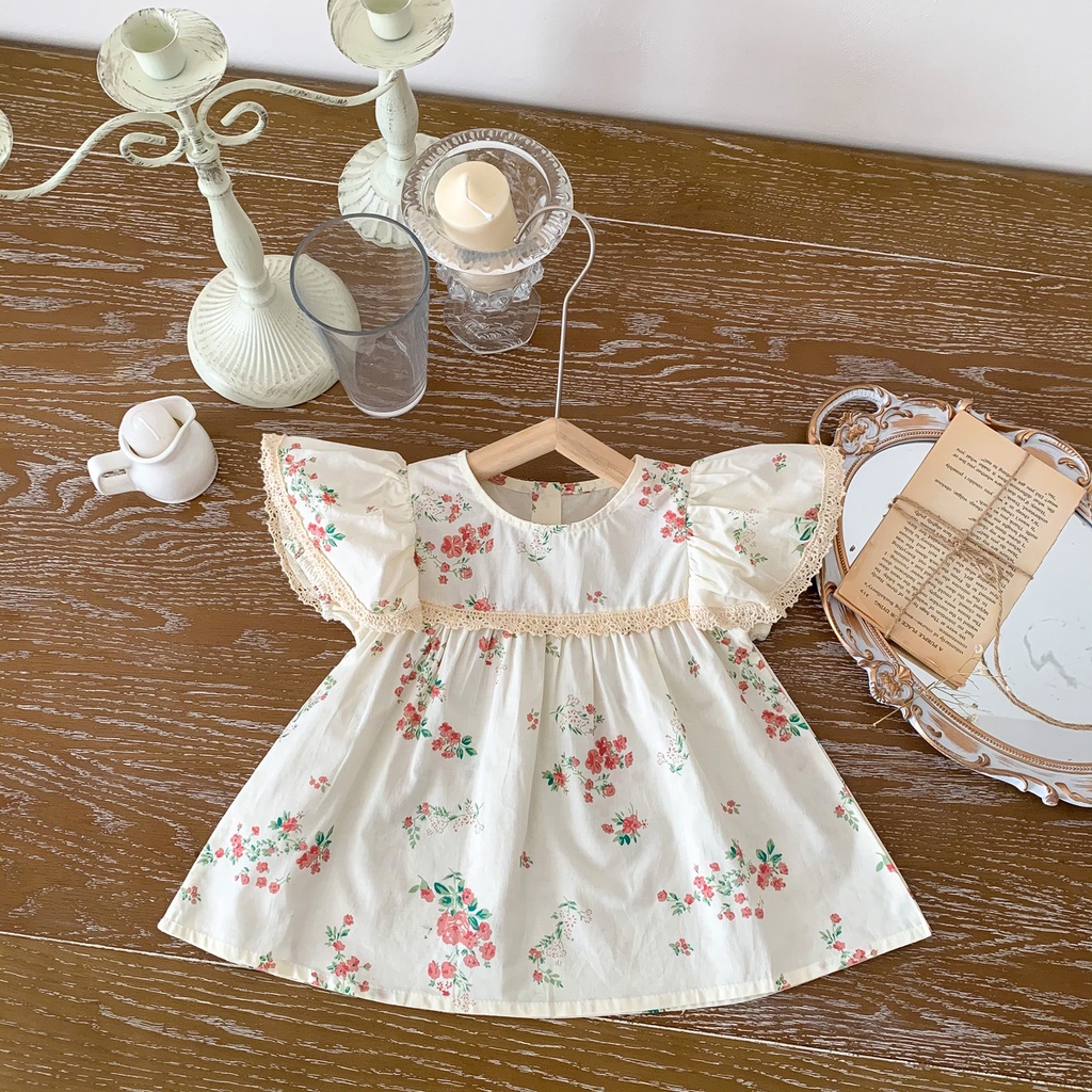Set Đầm TUTU 2 Món Tay Cánh Tiên In Họa Tiết Hoa + Quần Ngắn Phong Cách Hàn Quốc Thời Trang Mùa Hè Cho Bé Gái