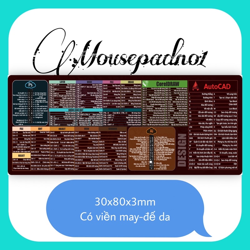 Lót chuột phím tắt văn phòng cỡ lớn  80x30 35x85 in đầy đủ phím tắt các  phần mềm bản tiếng việt | BigBuy360 - bigbuy360.vn