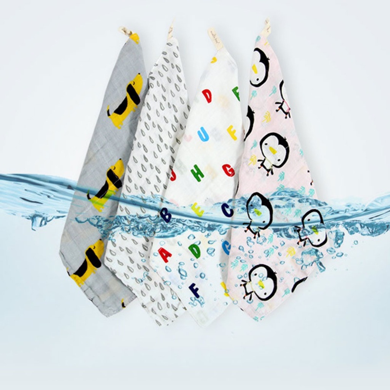 Set 3 Khăn Lau Mặt Bằng Cotton Muslin Hình Vuông In Họa Tiết Đa Dạng Cho Bé Sơ Sinh