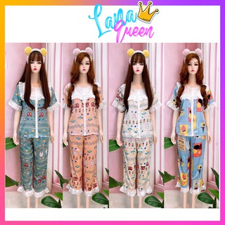 Bộ đồ ngủ lụa nữ pijama 🌺 đồ bộ mặc nhà tiểu thư  dễ thương chất satin cao cấp siêu đẹp  - TNQD03 LANA QUEEN