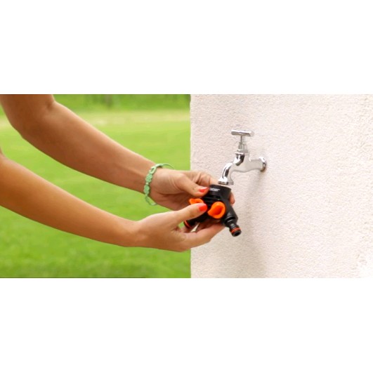 Đầu nối chia 2 dòng đầu nguồn nước  Claber 8598 kết nối vòi nước ren ngoài 21-27mm