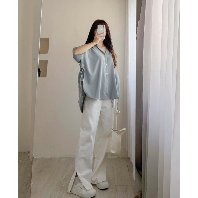 Sơ mi lụa cột nơ eo 1120