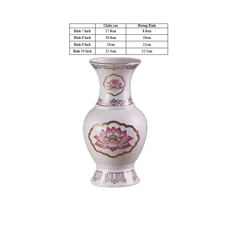 Đồ Thờ Cúng - Set Đồ Thờ Phụng Sứ Trắng Hoa Sen Hồng Cao Cấp