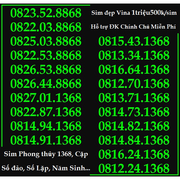 Sim Đẹp VINA GIÁ 1tr500k Năm Sinh,Lặp, Đảo,Phong Thủy...HỖ TRỢ ĐĂNG KÝ CHÍNH CHỦ MIỄN PHÍ HƯỞNG NHIỀU GÓI K.MÃI CỦA VINA