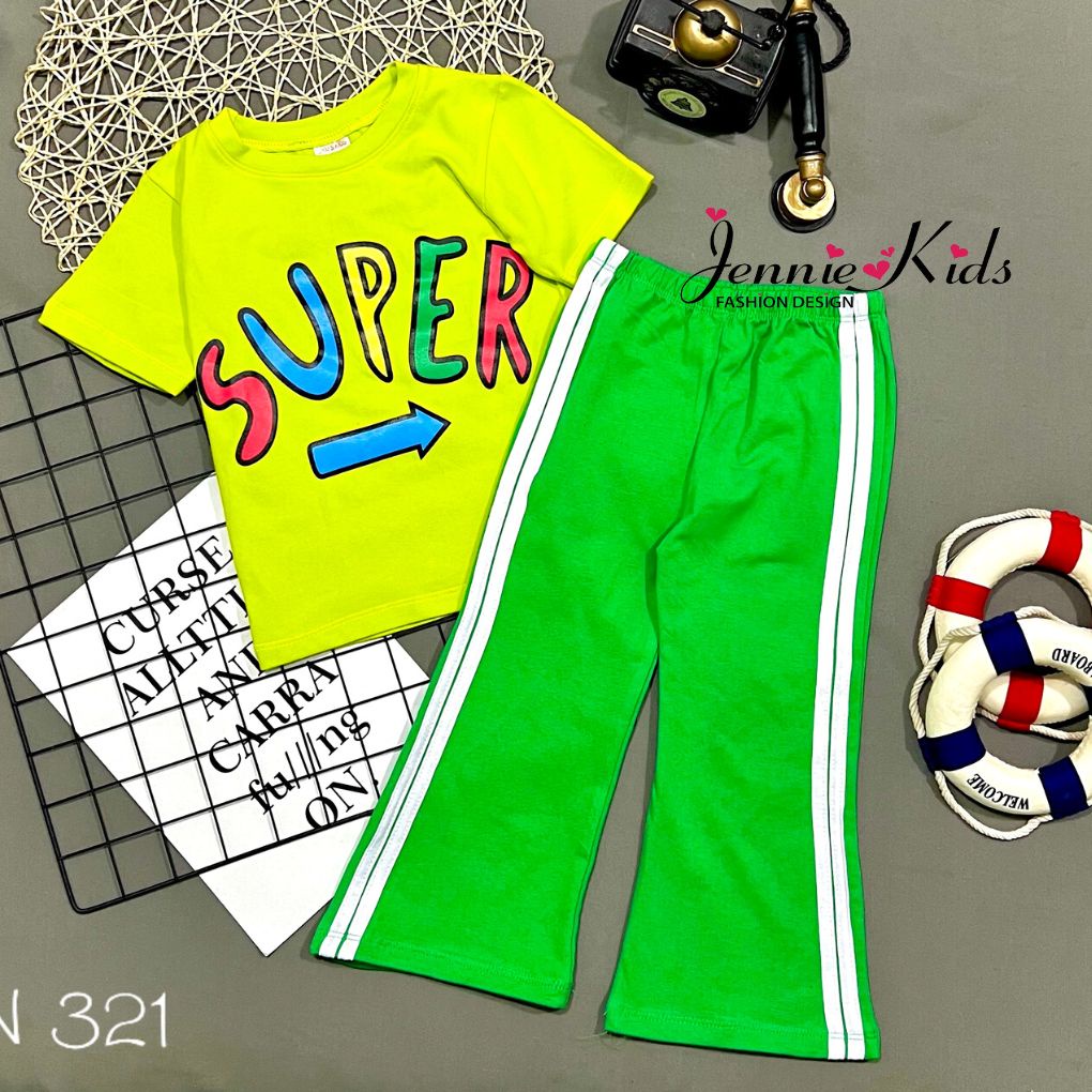 [22-35kg] Bộ bé gái size đại thể thao áo tay ngắn quần dài thun cotton 4 chiều Jennie kids J501