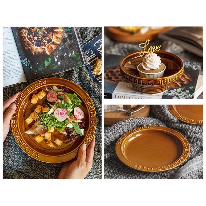 Set đĩa lẻ hoạ tiết chạm vân nổi phong cách Bắc Âu sang trọng