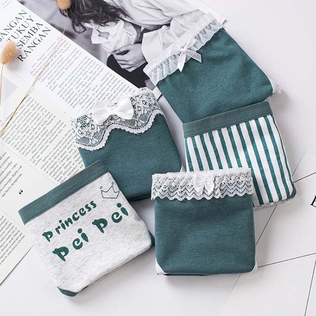 Set 05 Quần Lót Cotton Màu Xanh Trắng Có Size S-M-L