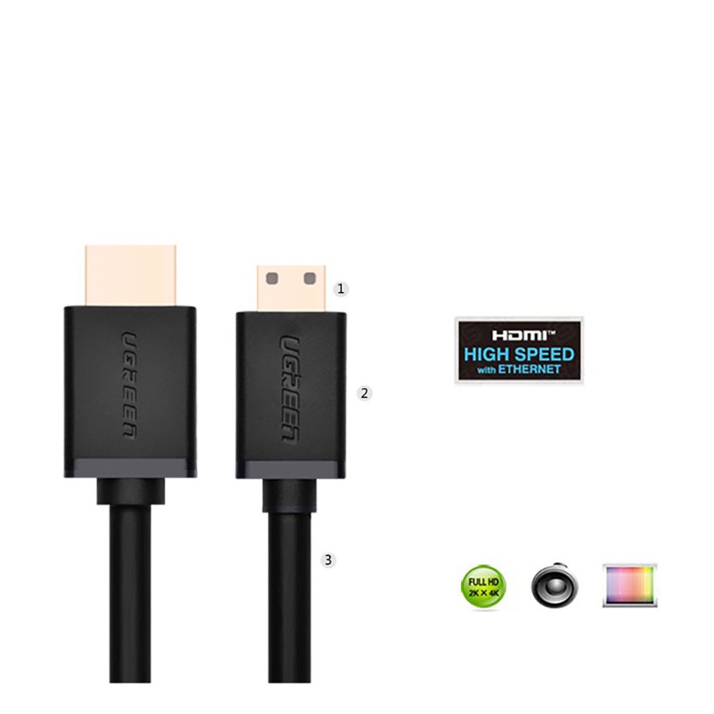 Cáp Mini HDMI to HDMI dài 1M - 1.5M hỗ trợ độ phân giải 4K chính hãng Ugreen 11167 cao cấp