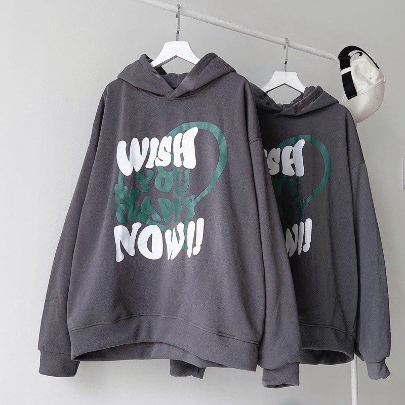 Áo Hoodie Nỉ Lót Bông Dây Kéo in chữ WISH NOW form rộng ullzang Unisex shopmap