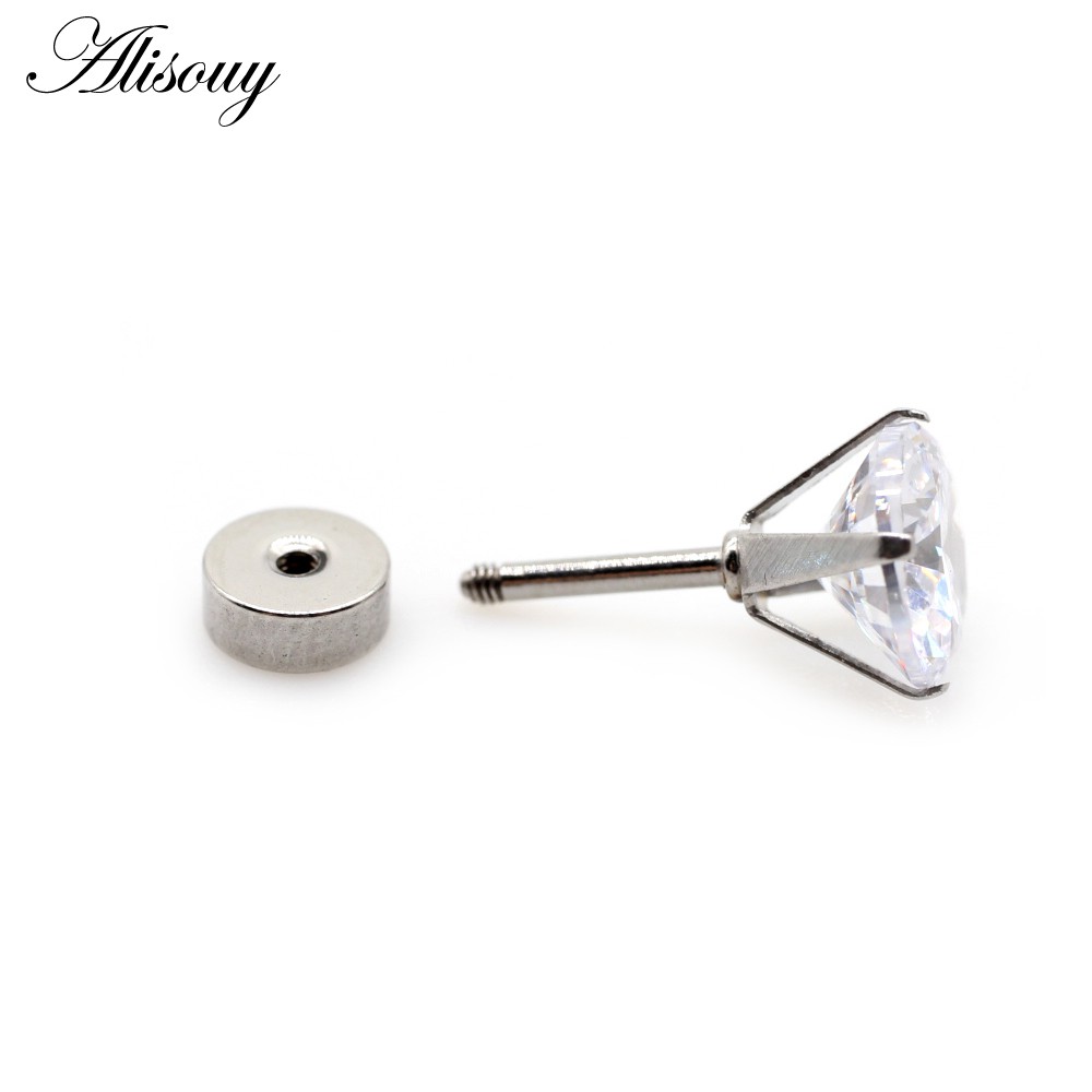Alisouy 2 Chiếc Unisex Nam Nữ Tròn Pha Lê Zircon Thép Không Gỉ Bông Tai Barbell Tragus Sụn Xuyên Trang Sức