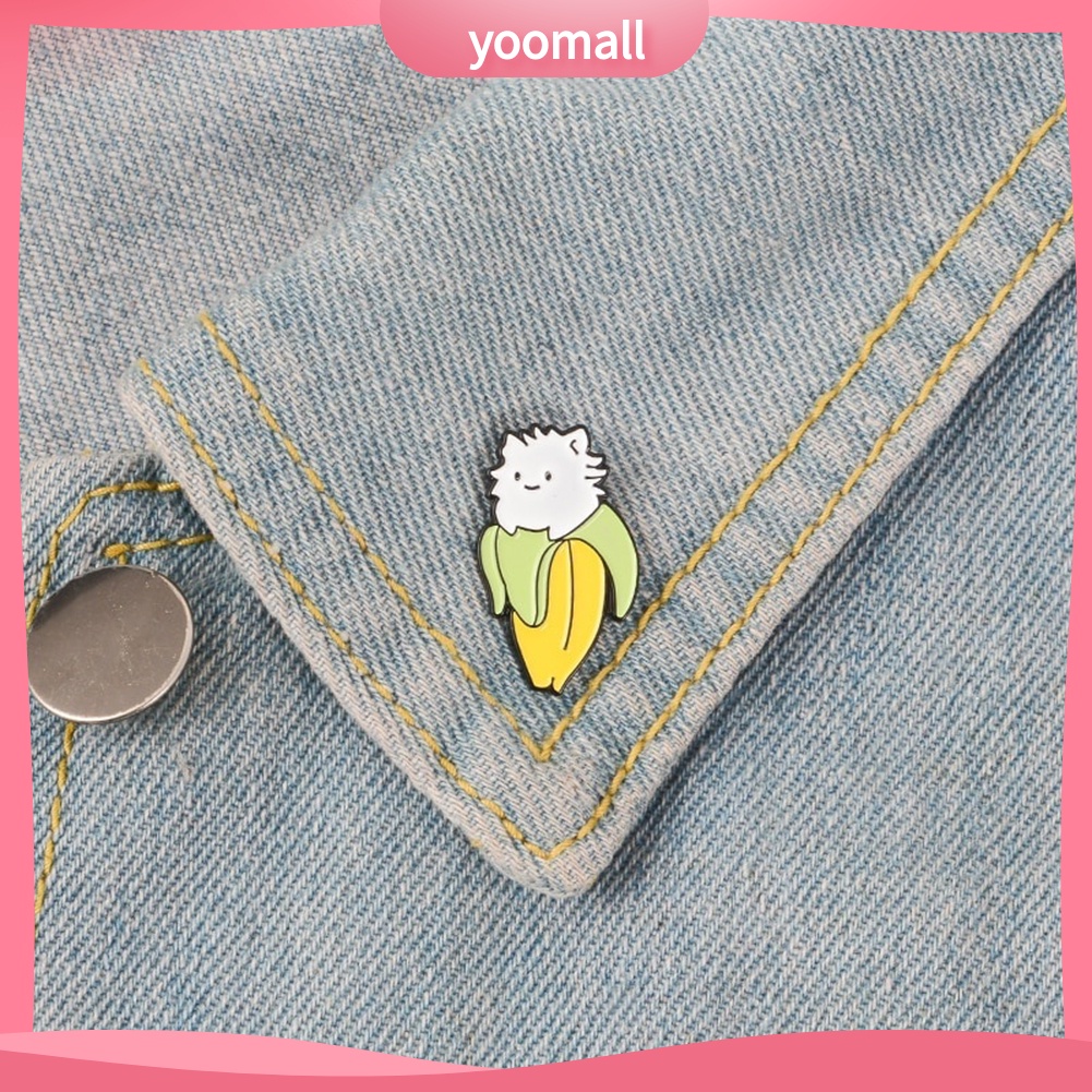 Ghim cài áo tráng men hình hoạt họa mèo chuối cho nữ