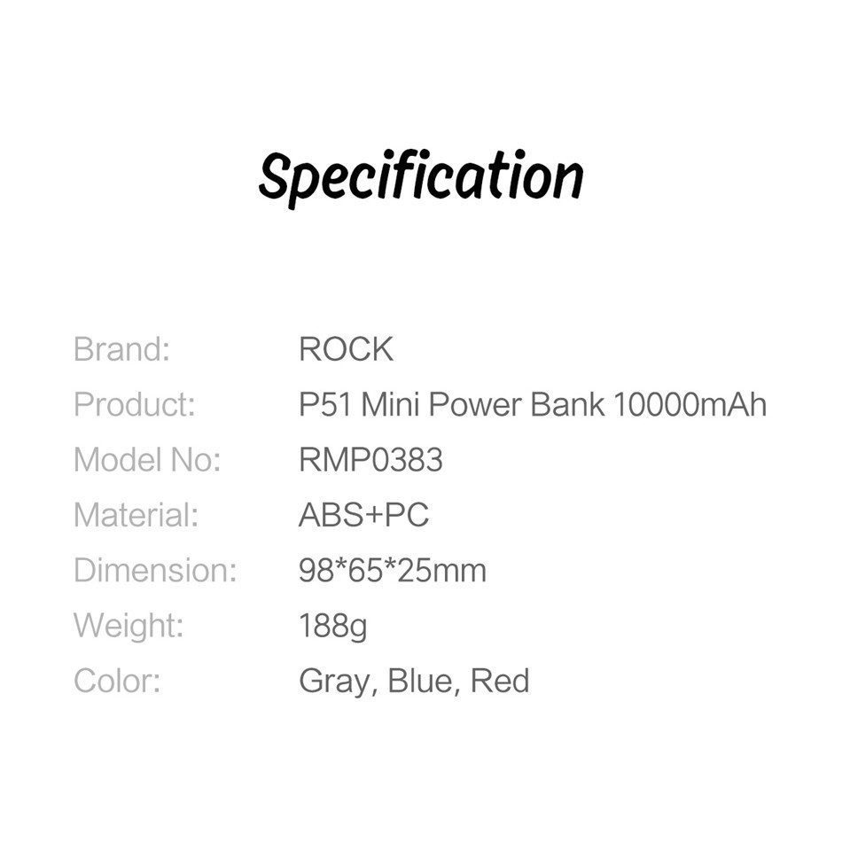 Sạc Dự Phòng Rock Mini P51 2 Cổng Dung Lượng 10000 mAh