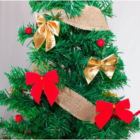 Set 12 Nơ Bướm Treo Trang Trí Cây Thông, Trang Trí Giáng Sinh Màu Đỏ