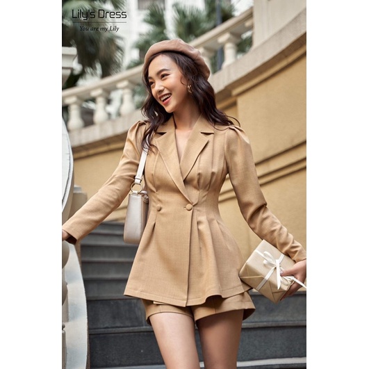 [SALE LỖ LẺ SIZE] Blazer 2 cúc chiết eo nâu cam và quần đùi