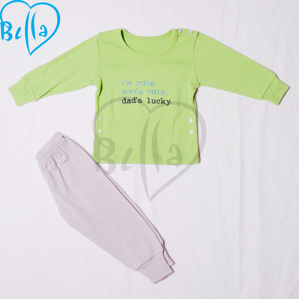 Quần áo Bella thu đông bé trai ( Quần kẻ ghi, áo xanh cốm)
