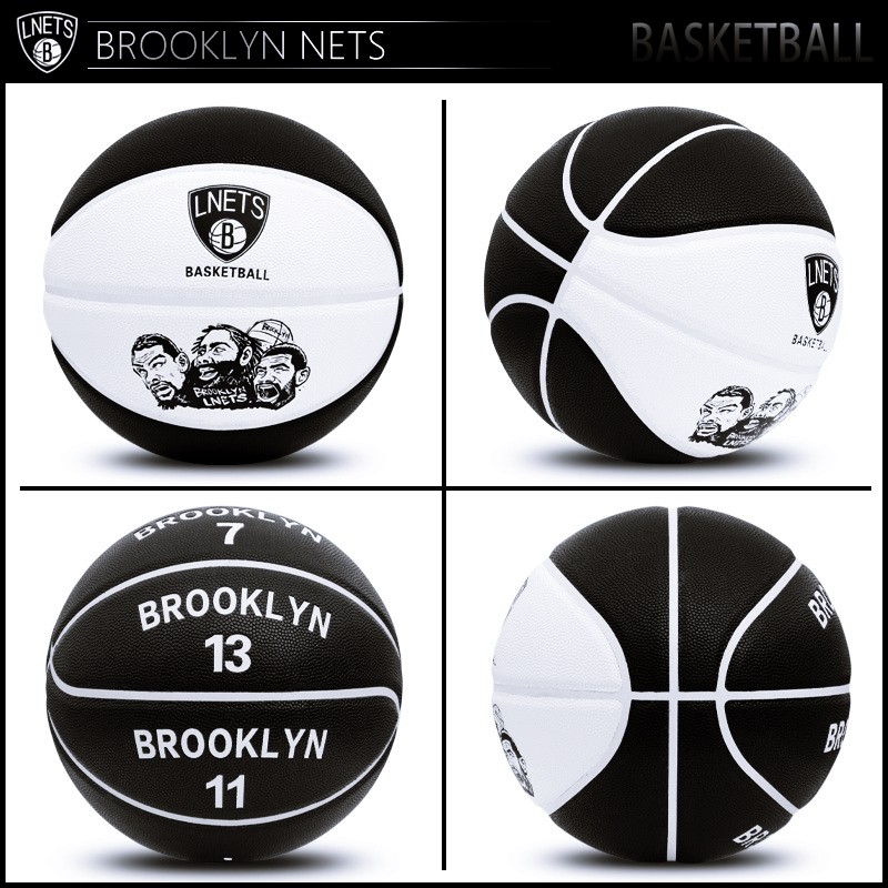 Bóng Rổ Size Số 7 Brooklyn Nets Da PU Cao Cấp Tiêu Chuẩn Thi Đấu Tặng Bơm Tay Mini Băng Cổ Tay Túi Rút Dù Kim Và Lưới