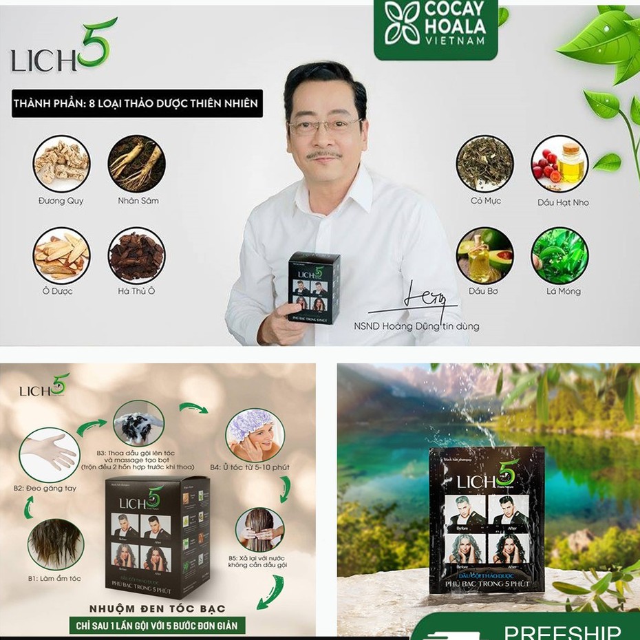 Thuốc nhuộm tóc, dầu gội đầu thảo dược đen Tóc Lich 5 Hộp 10 gói. Thuốc nhuộm đen tóc hoàn toàn từ thảo dược thiên nhiê | BigBuy360 - bigbuy360.vn