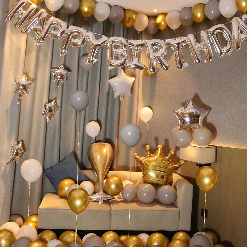 Set Bóng Bay Trang Trí Sinh Nhật Đủ Phụ Kiện Như Hình Chọn Màu QA00