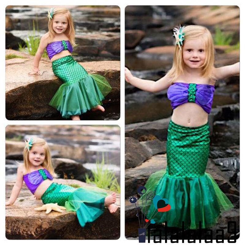 Bộ đồ bơi 2 mảnh áo ngắn + chân váy đuôi cá thời trang mùa hè cho bé gái