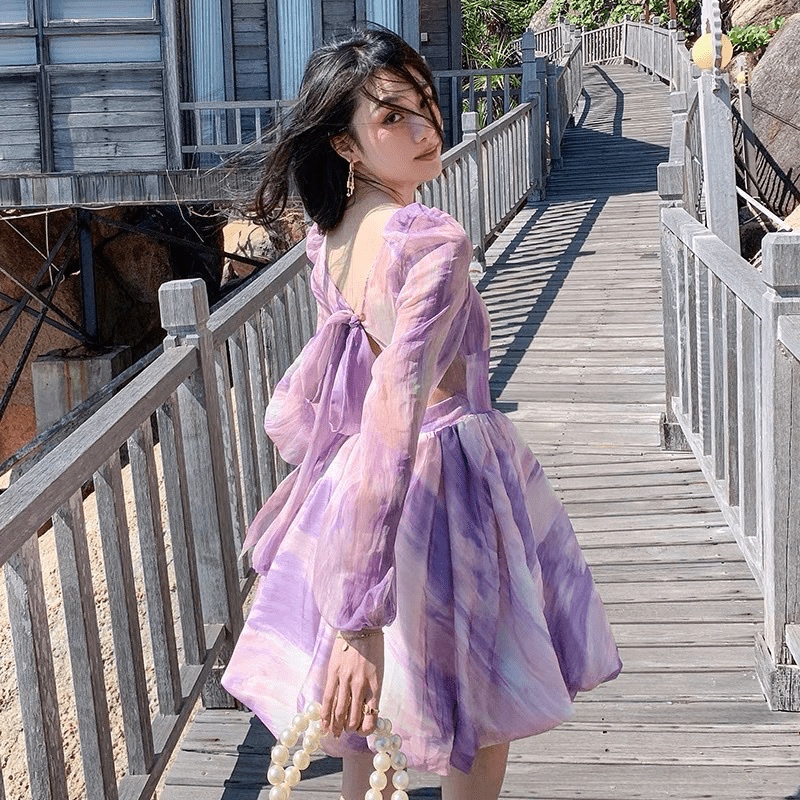 Đầm Voan Tay Dài Có Dây Thắt Lưng Siêu HOT UP