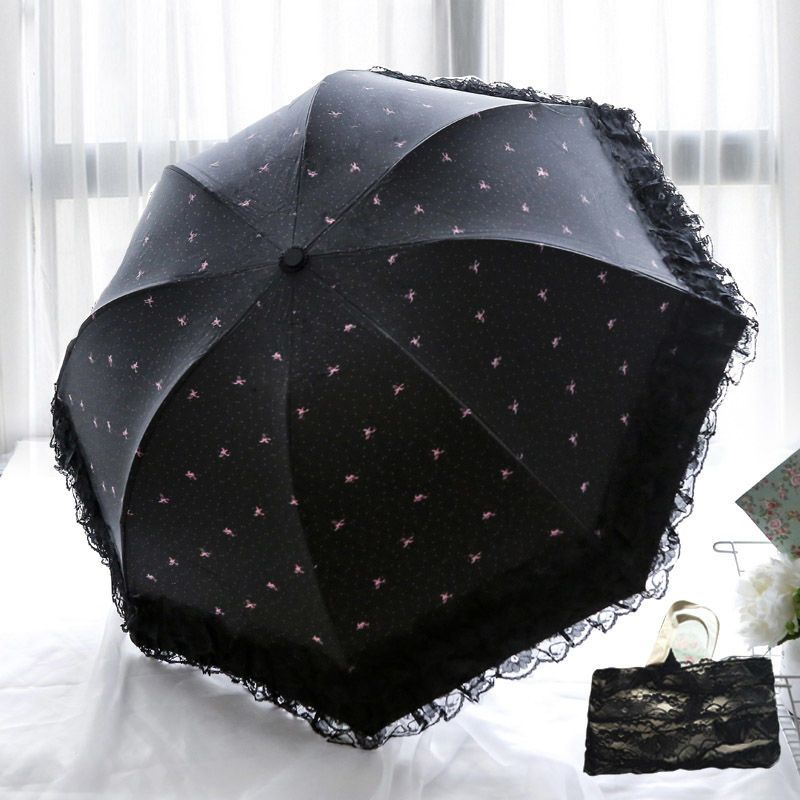 Dù Che Mưa Nắng Bằng Vinyl Phối Ren Phong Cách Công Chúa Hàn Quốc