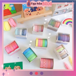 Set 5 Washi Tape màu pastel - Băng dính trang trí sổ, làm thiệp, gói quà