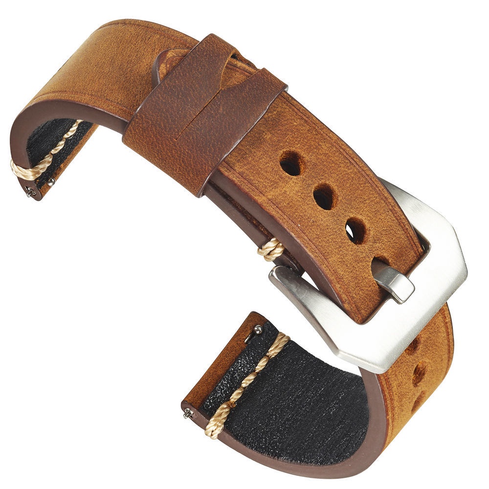 Dây Đeo Đồng Hồ Bằng Da Ngựa 20mm 22mm 24mm Tháo Gỡ Nhanh Màu Nâu Đen Cổ Điển Cho Panerai Fossil
