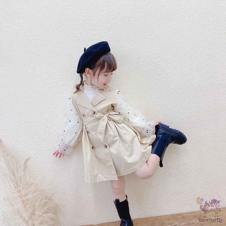 Đầm Dài Tay Họa Tiết Chấm Bi Cho Bé