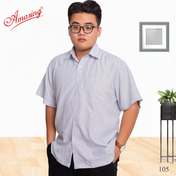 Áo sơ mi họa tiết Amazing, chất vải mềm mát, dáng rộng, cộc tay, vạt ngang, có size cho người 105kg