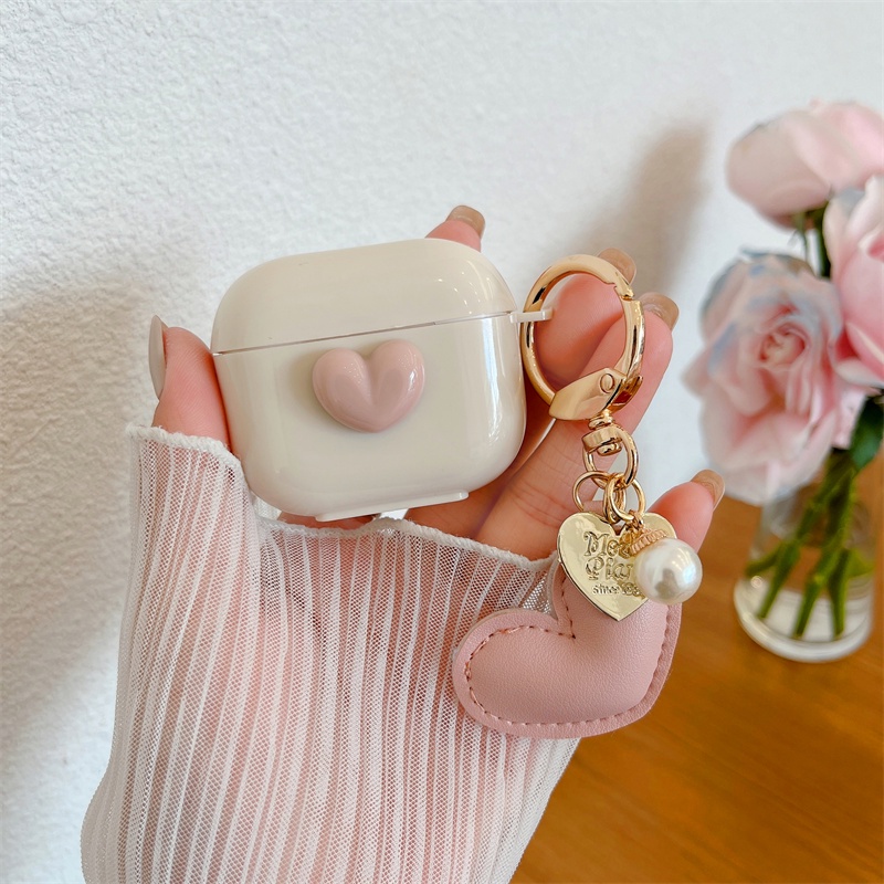Vỏ Bảo Vệ Hộp Sạc Tai Nghe Airpods 1/2/3 Chất Liệu Da Gắn Trái Tim Dễ Thương