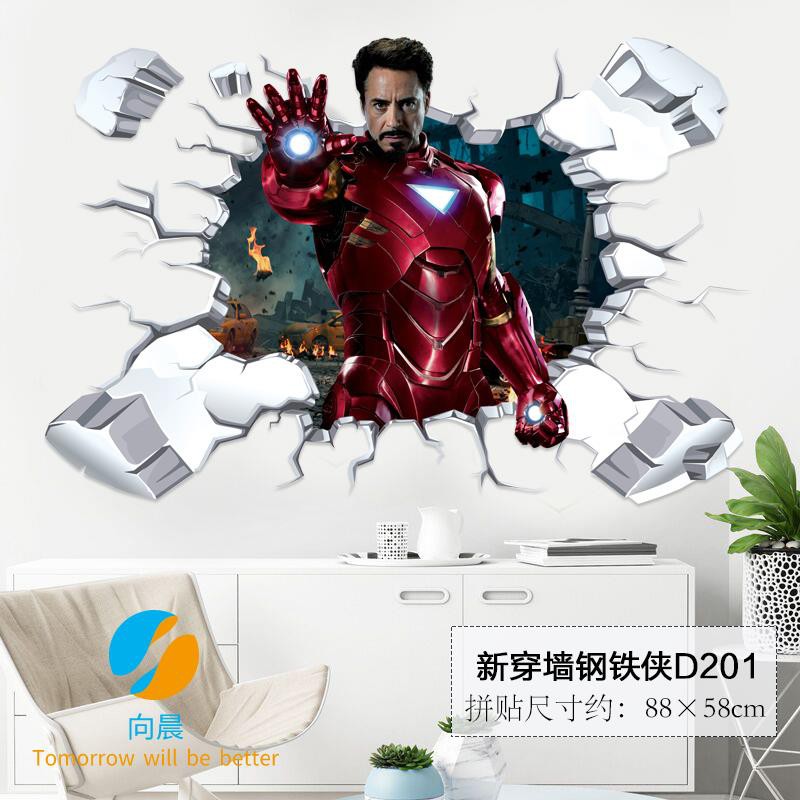 3D Superman Marvel poster Iron Man Waterproof Avengers Wall Sticker College Dormitory Bedroom